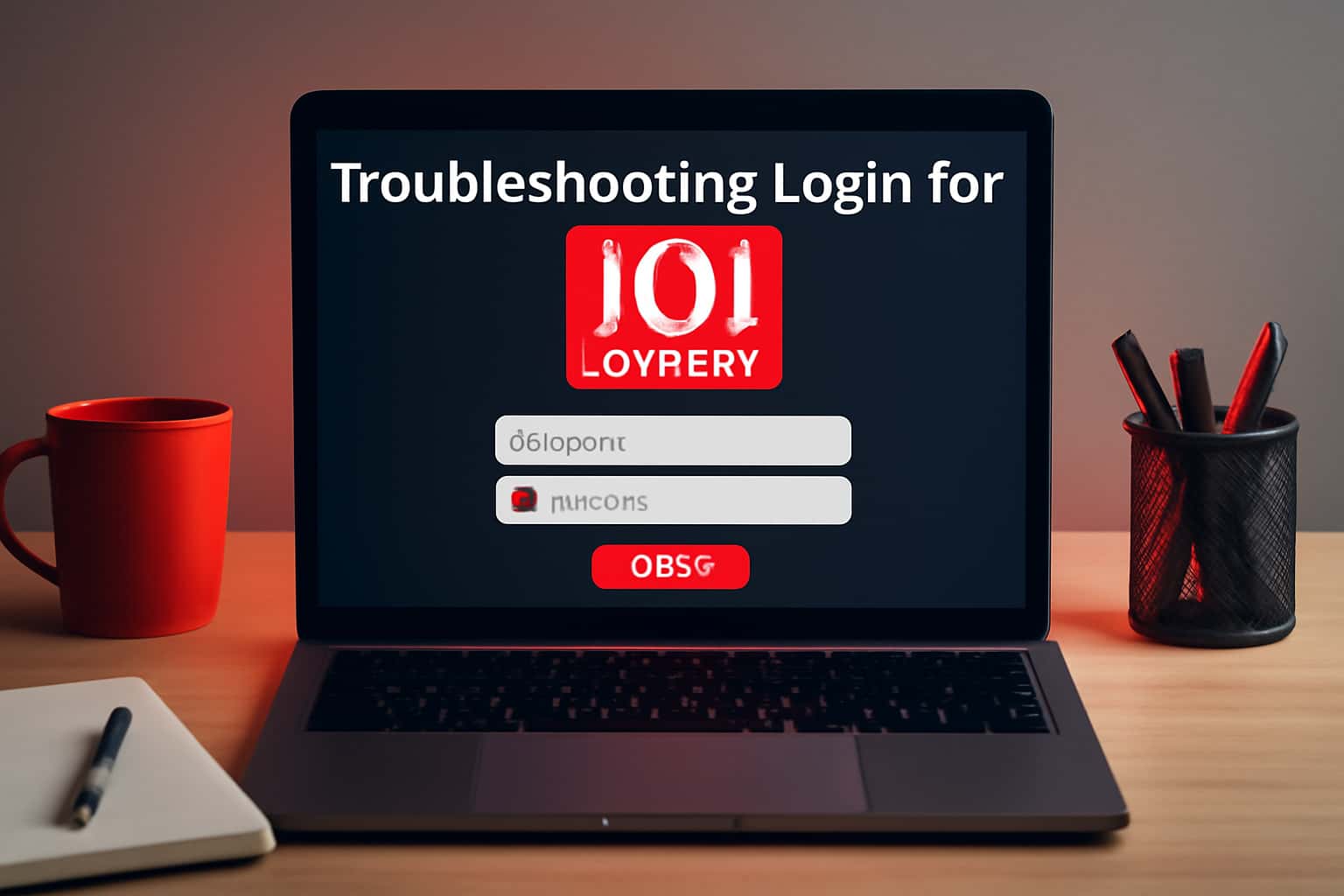 A high-tech representation of troubleshooting login issues for 101 Lottery.